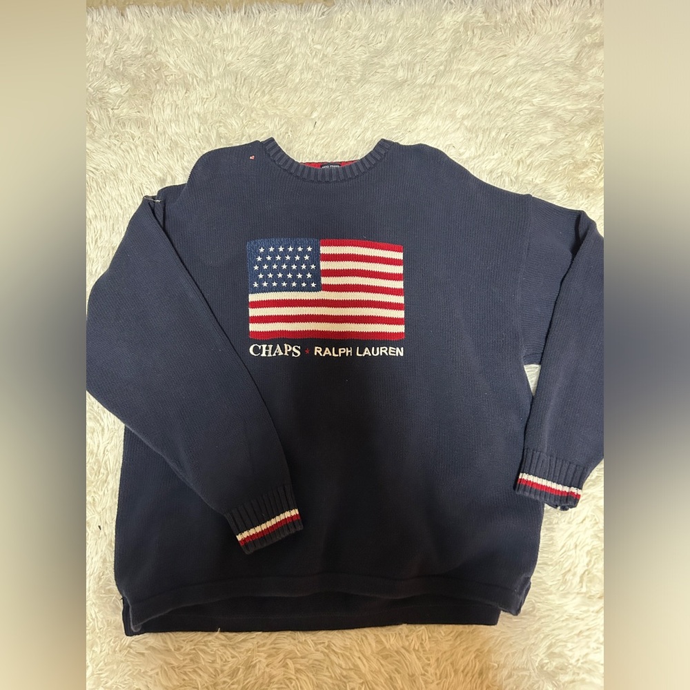 Polo by Ralph Lauren Navy Crewneck Sweater with American Flag